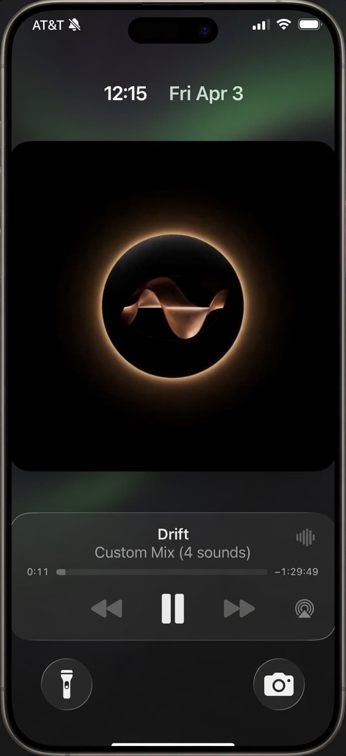 Drift lock screen showing session continuity widget